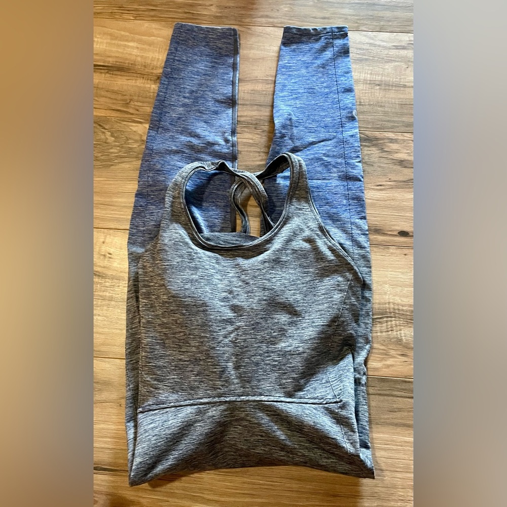 Lululemon jumpsuit bodysuit grey blue ombré full length tank size 8 euc